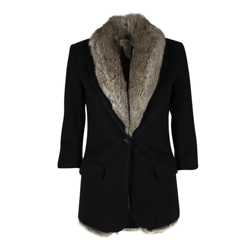 Elizabeth and James Black Wool Rabbit Fur Lined Coat Size SM